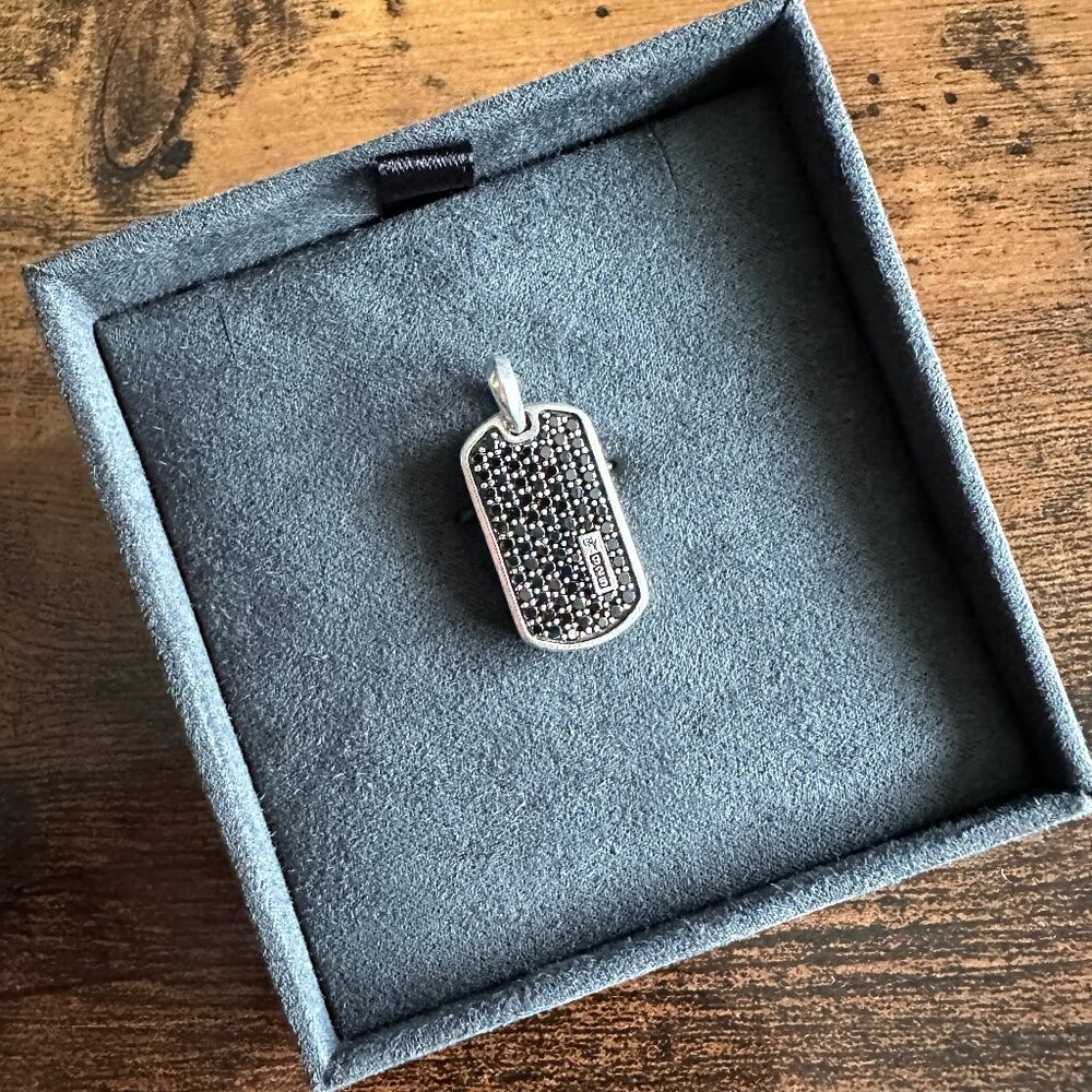 David Yurman Chevron Dog Tag Pendant w/ Pavé Black Diamonds - 27mm - RARE